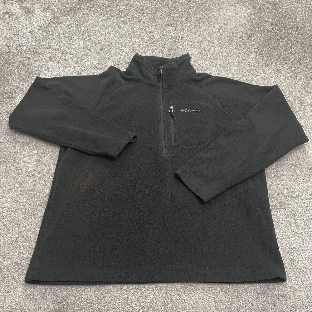 Columbia Fleece Jacket Womens Large Black 1/4 Zip Pocket Casual Outdoor Hiking